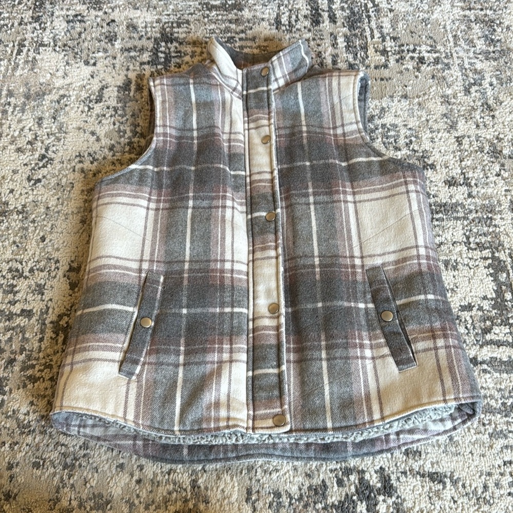 Pink and gray plaid vest